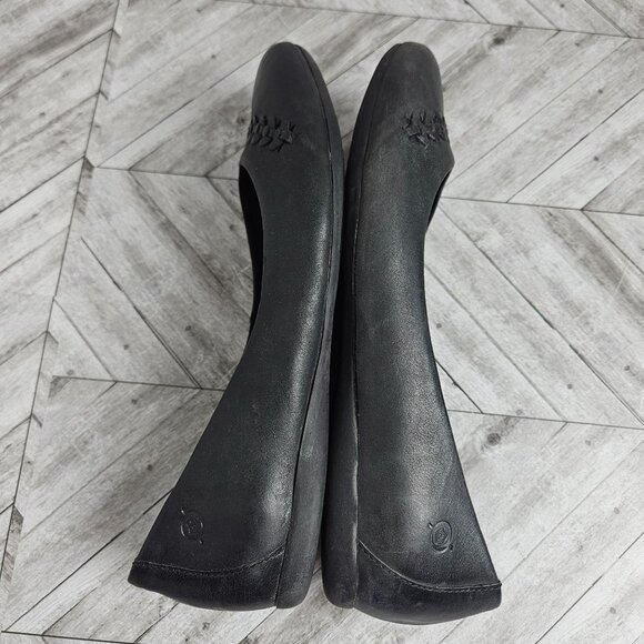 Born Black Leather Ballet Flats Shoes Womens 8 Braiding Detail Minimalist Staple - Picture 11 of 12